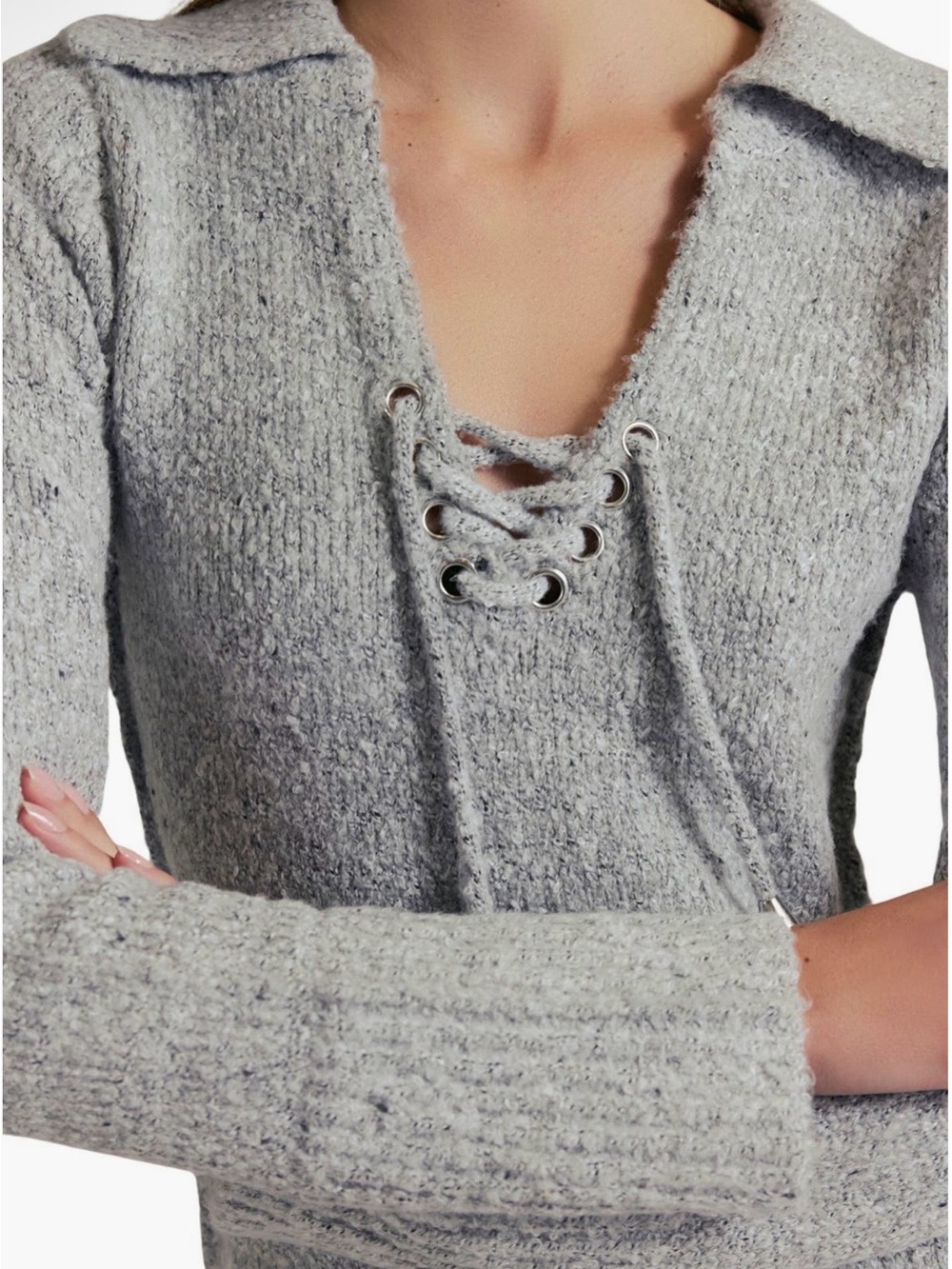 Free People Milena Gray Knit Long Sleeve Mini Dress NWT